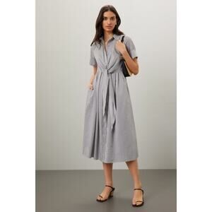 ADAM LIPPES COLLECTIVE Black White Striped Button Front Midi Shirt Dress Size 14
